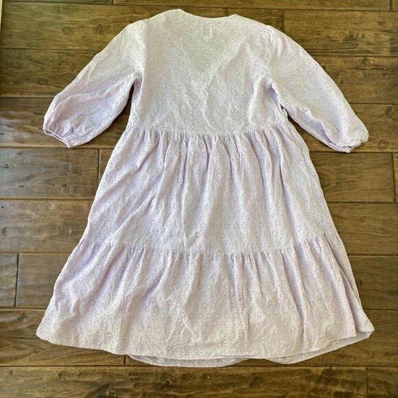 Gap Maternity Eyelet Tiered Dress Small 3/4 Sleeve Light Purple - Picture 3 of 9